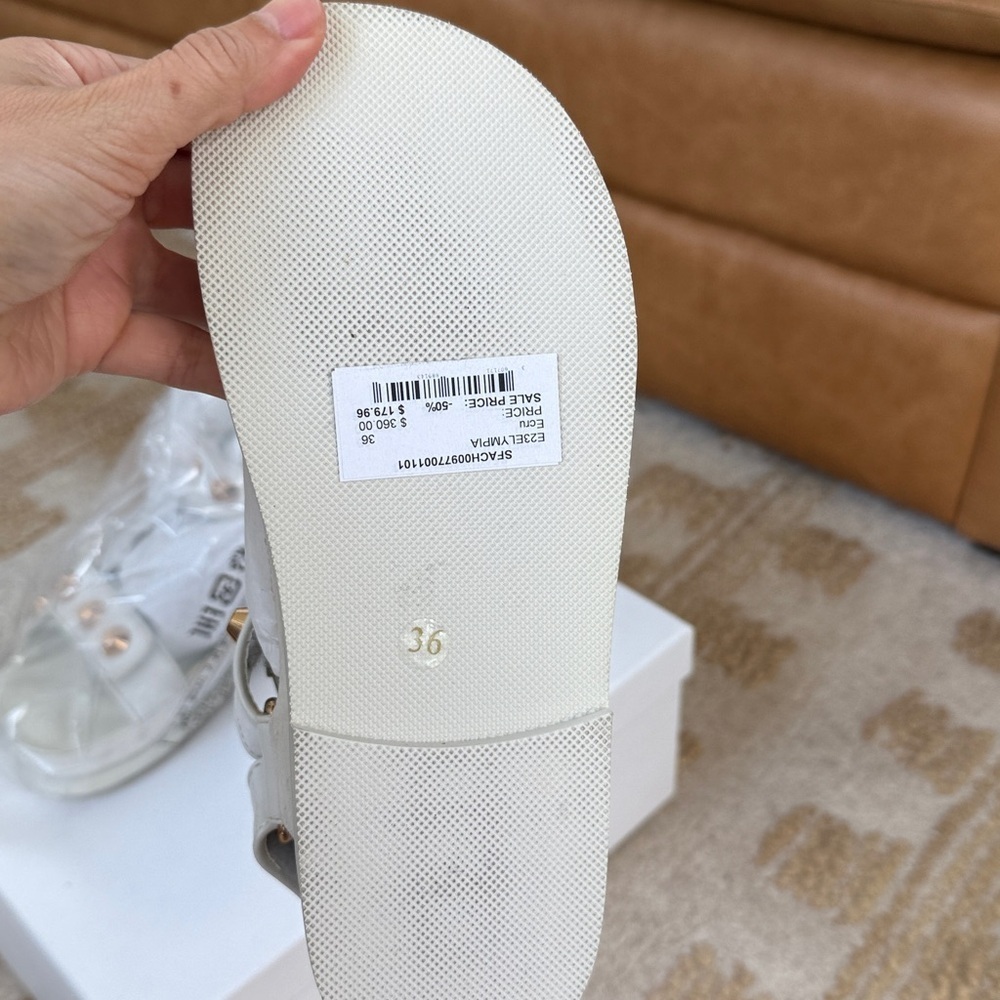 $360 New SNADRO White Sandals with Gold Accents - Picture 6 of 6
